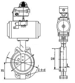 D671F对夹式不锈钢气动软密封蝶阀外形结构连接尺寸图